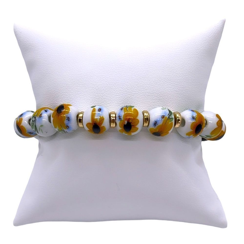 NWT Wool + Pepper Co. SUNFLOWER & Gold Beaded Bracelet